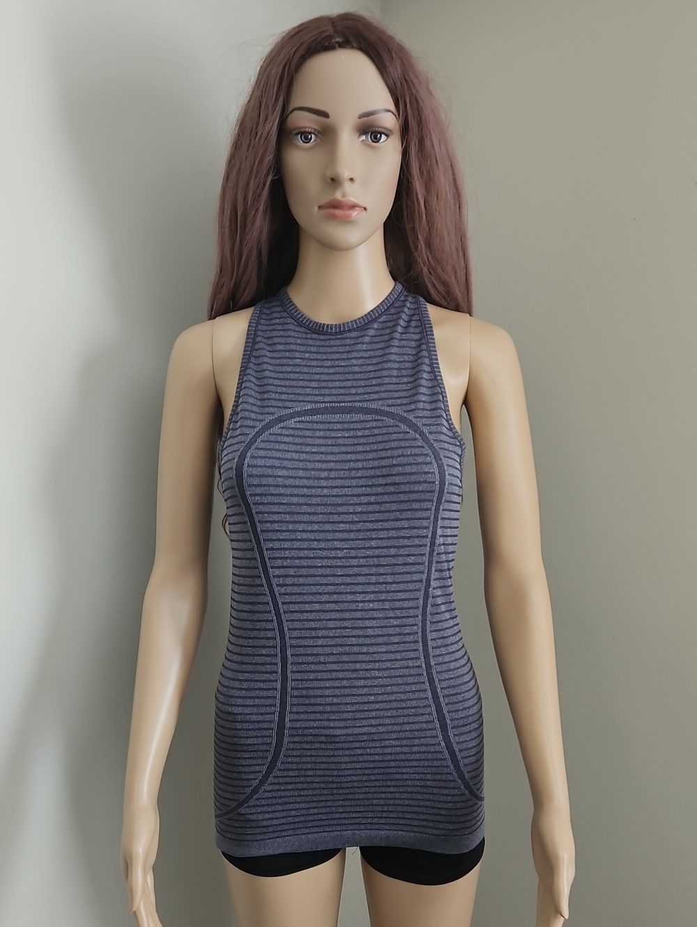 Lululemon Sleeveless Striped Knit Tank Top - Charcoal Gray Halter Racerback